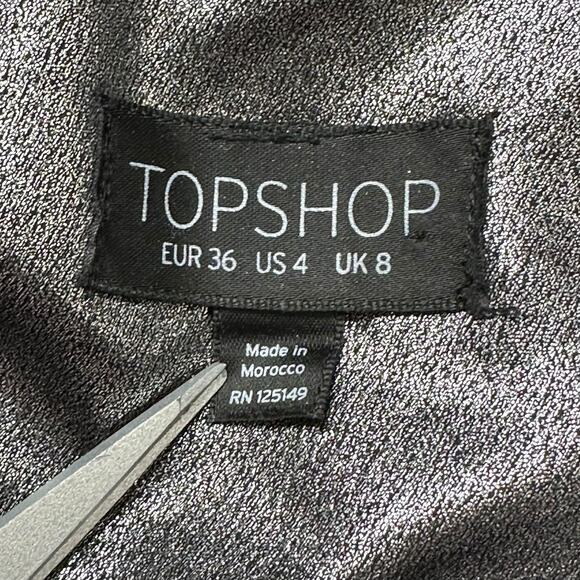 Topshop Dress Womens 4 Silver Shimmer Foil Mini Slip Holiday Babydoll Glam‎ Y2K - Picture 6 of 10